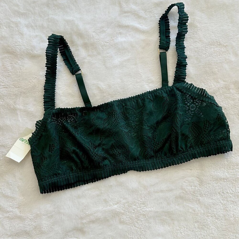 NWT Aerie Coral Lace Bandeau Bralette in Green - Size: Small
